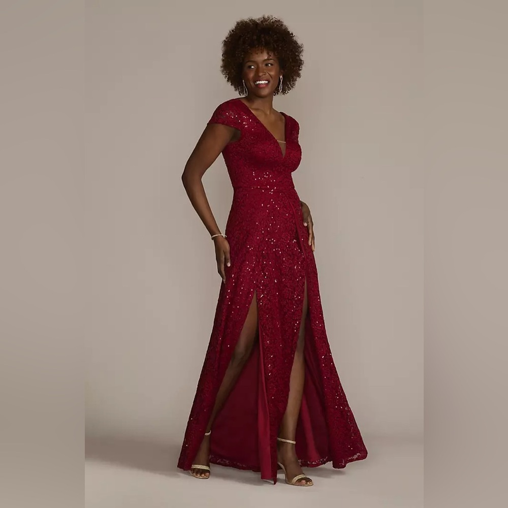 David’s Bridal Signature Sequin Red A-Line Dress